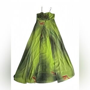 Brazil Boutique Green Ombre Maxi Dress Fairy Mermaid Y2K Silk Look Strappy G L
